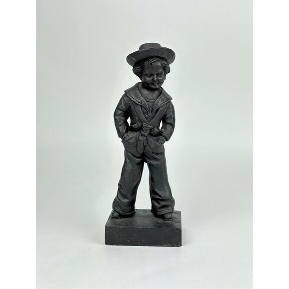 Antique Cast Iron Boy in Hat & Sailor Suit Heavy Doorstop 10.5in Tall - Picture 1 of 6